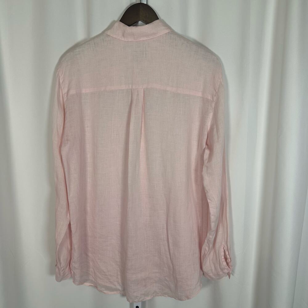 Dana Buchman Sz 12 100% Linen Petal Pink Square‎ Button Up Top Quiet Luxury - Picture 7 of 10